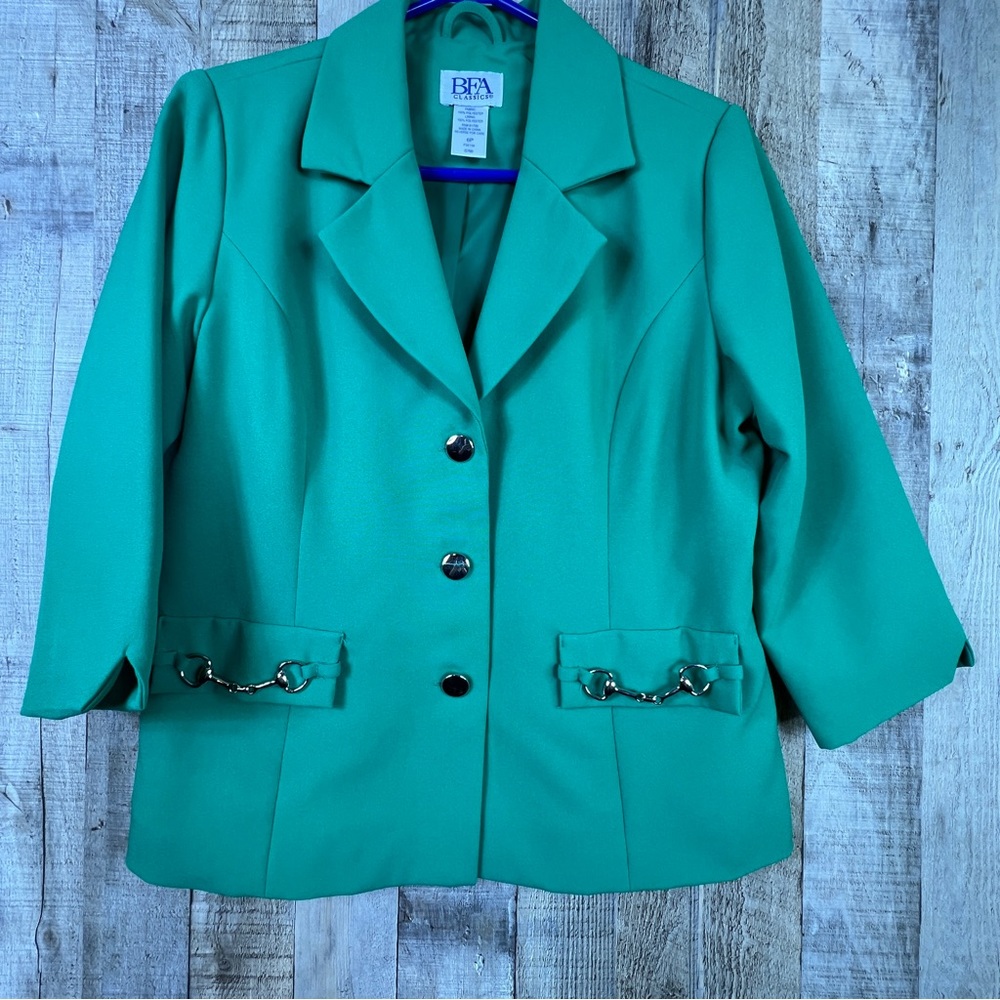 BFA Classics Vintage Green Lined Jacket/Blaze 3/4 Length Sleeves Mock Po…